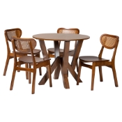 Baxton Studio Crystal 5-Piece Dining Set - Mid-Century Modern Round Table and Chair Set for Dining Room, Kitchen, Apartment